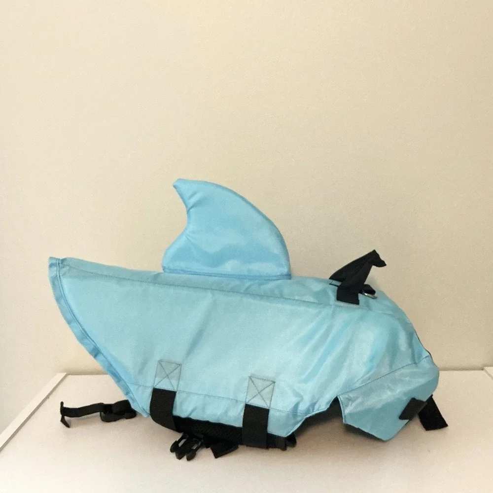 Dog Puppy Blue Shark Life Preserver‎ Jacket Size Large Blue Safety Handle